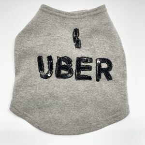 Bow & Drape Dog Sweatshirt Medium Gray “I Uber” Sequin Bead Black Letters